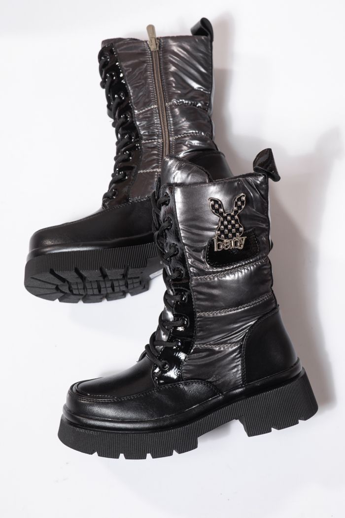 Боти за момичета подплатени с пух сиви от еко кожа Dalia #23116