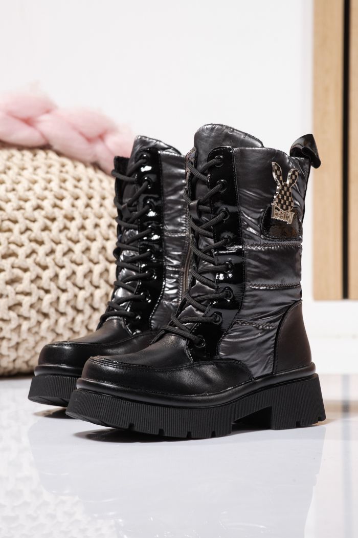 Боти за момичета подплатени с пух сиви от еко кожа Dalia #23116