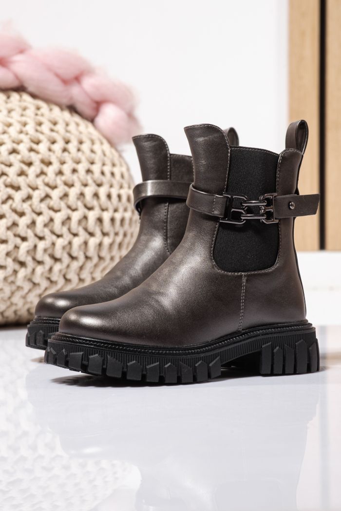 Боти за момичета подплатени с пух сиви от еко кожа Sara #23105