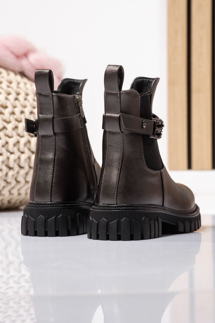 Боти за момичета подплатени с пух сиви от еко кожа Sara #23105