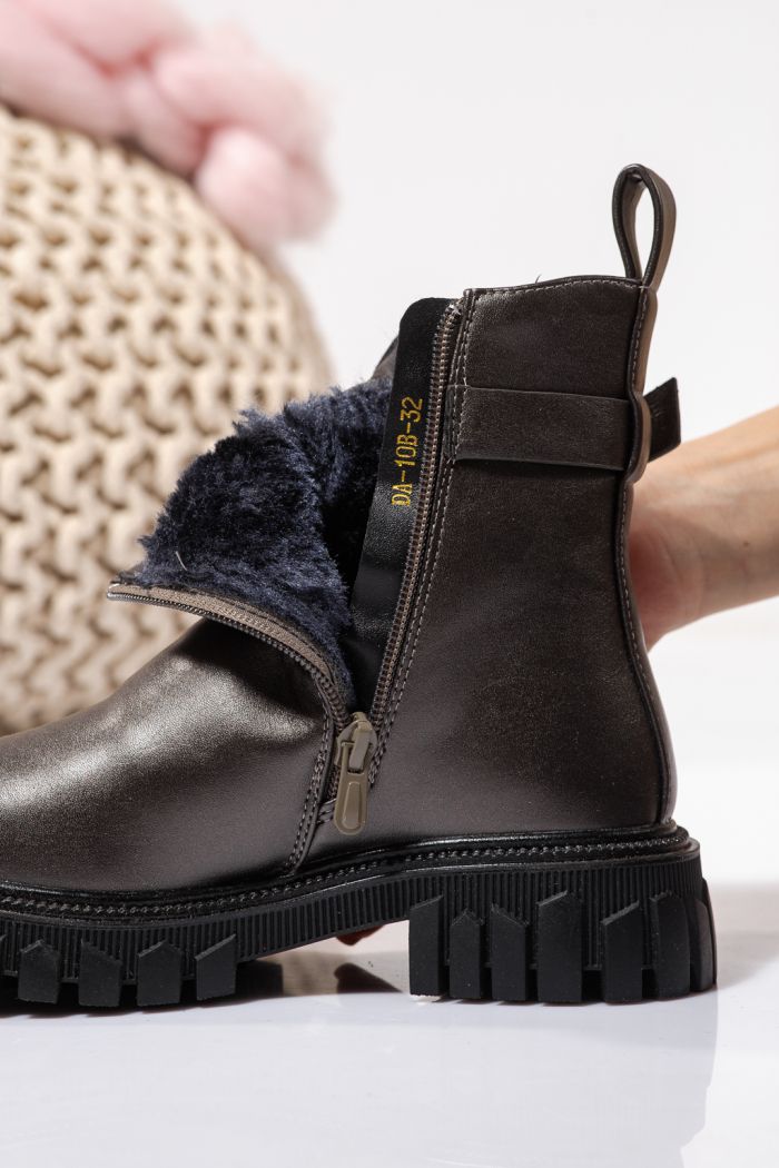 Боти за момичета подплатени с пух сиви от еко кожа Sara #23105