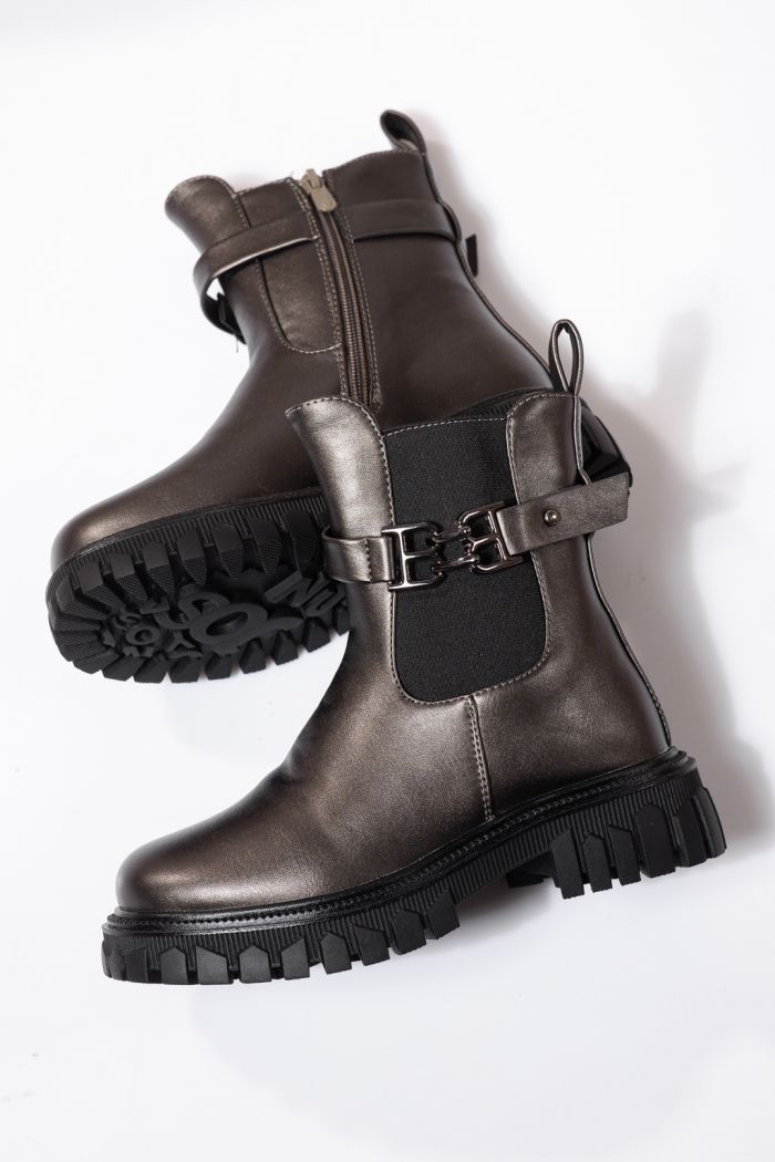 Боти за момичета подплатени с пух сиви от еко кожа Sara #23105