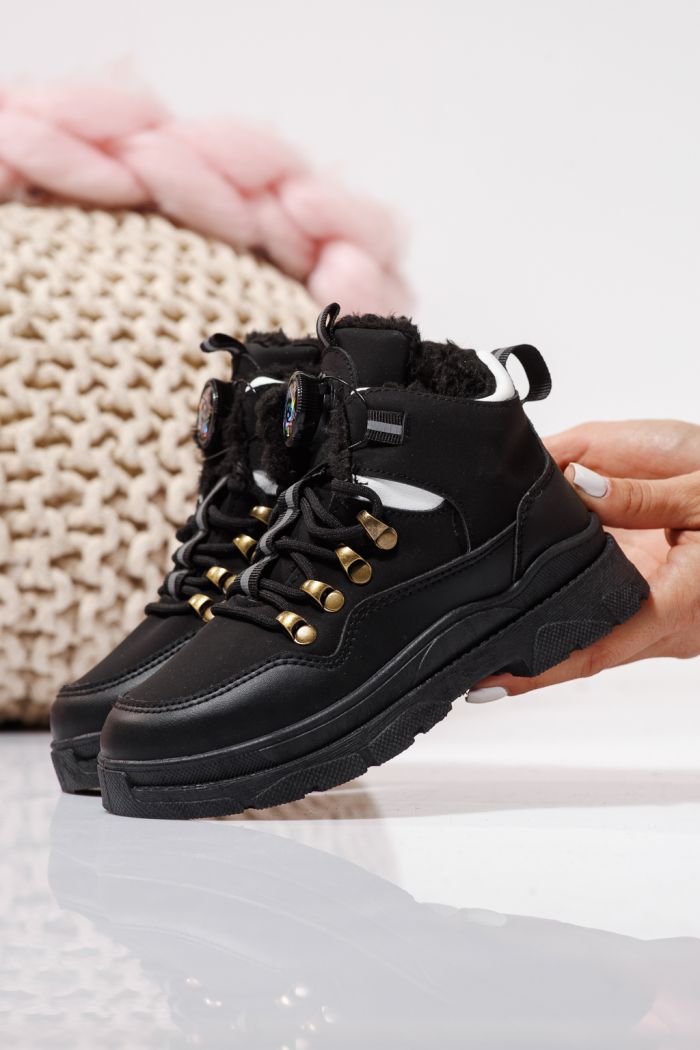 Детски боти подплатени с пух черни от еко кожа Akira #23147