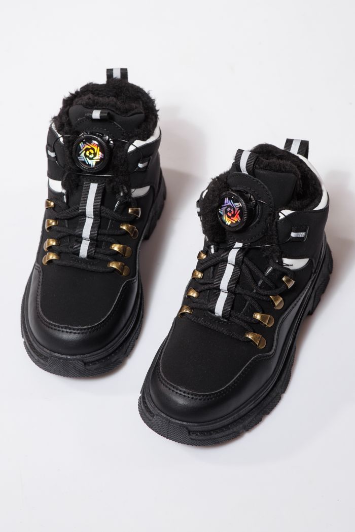 Детски боти подплатени с пух черни от еко кожа Akira #23147