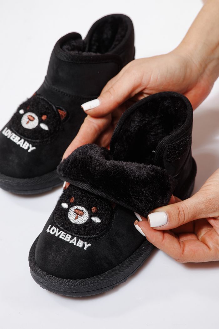 Боти за момичета подплатени с пух черни от еко кожа Julieta #23151