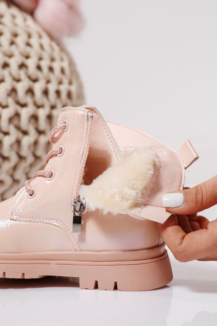 Боти за момичета подплатени с пух розов от еко кожа Melania #23142