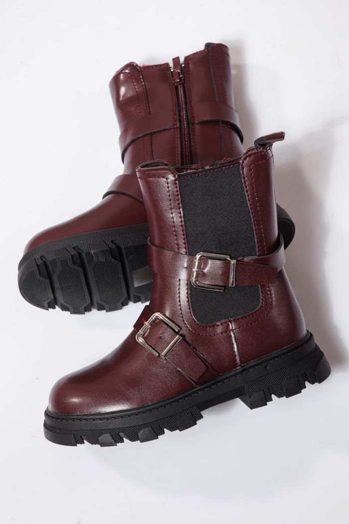 Боти за момичета подплатени с пух червен от еко кожа Marisa #23141