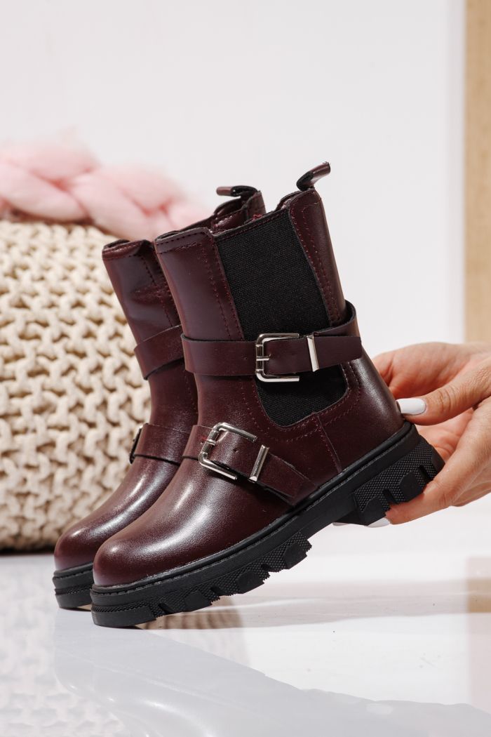 Боти за момичета подплатени с пух червен от еко кожа Marisa #23141