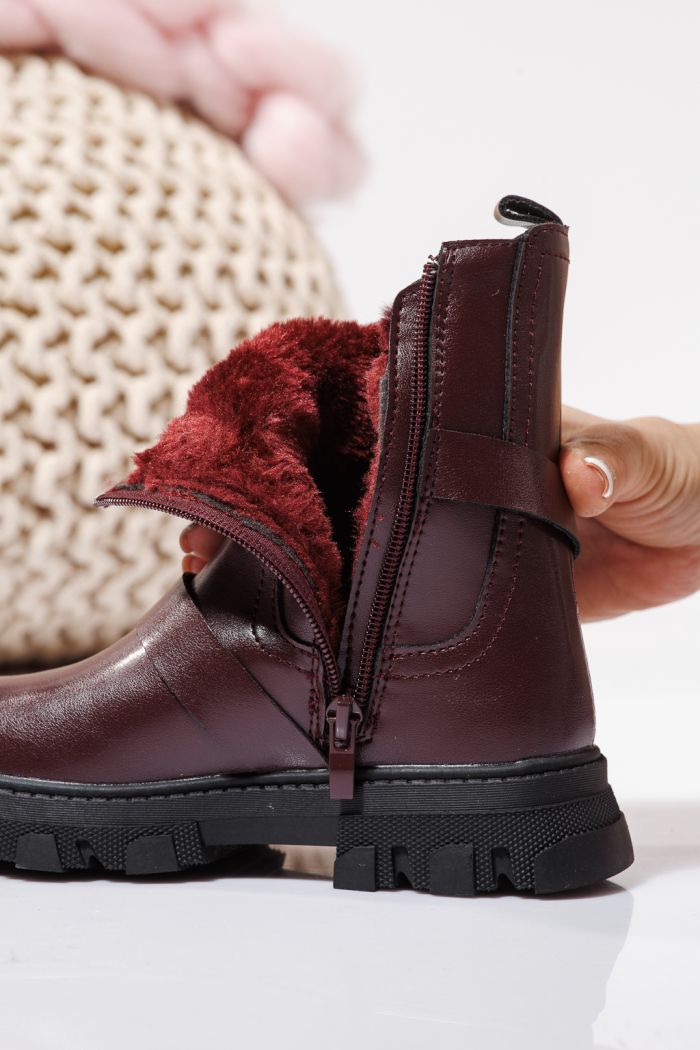 Боти за момичета подплатени с пух червен от еко кожа Marisa #23141