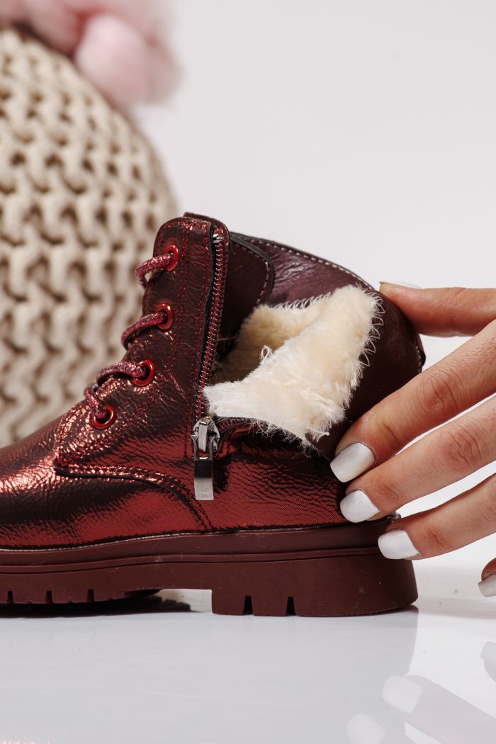 Боти за момичета подплатени с пух червен от еко кожа Melania #23143