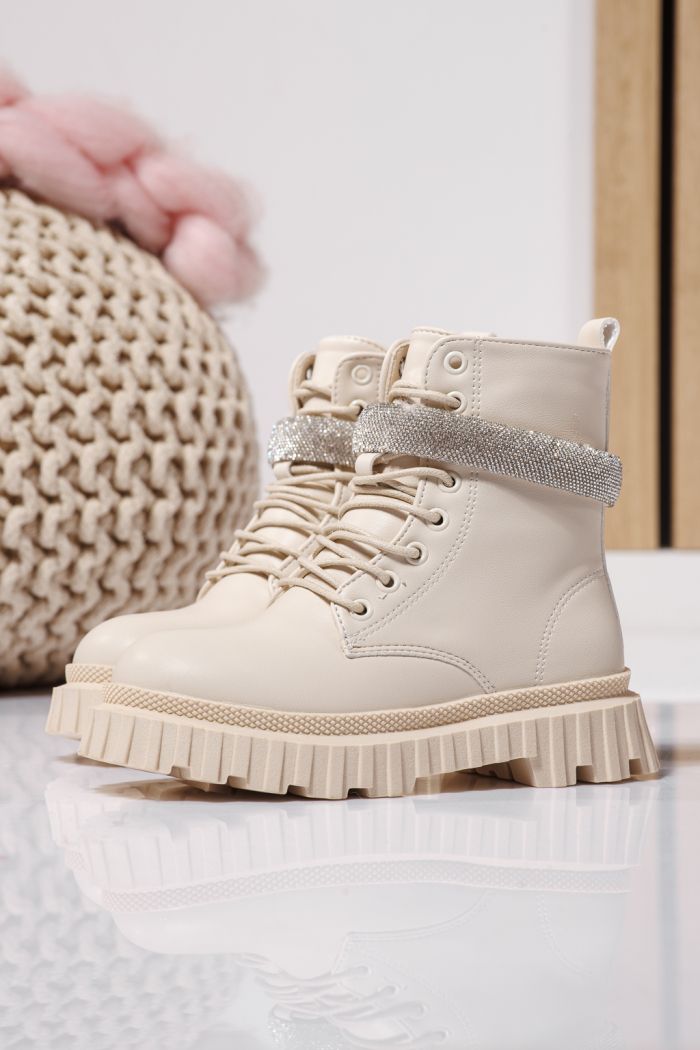 Боти за момичета подплатени с пух бежови от еко кожа Dora #23121