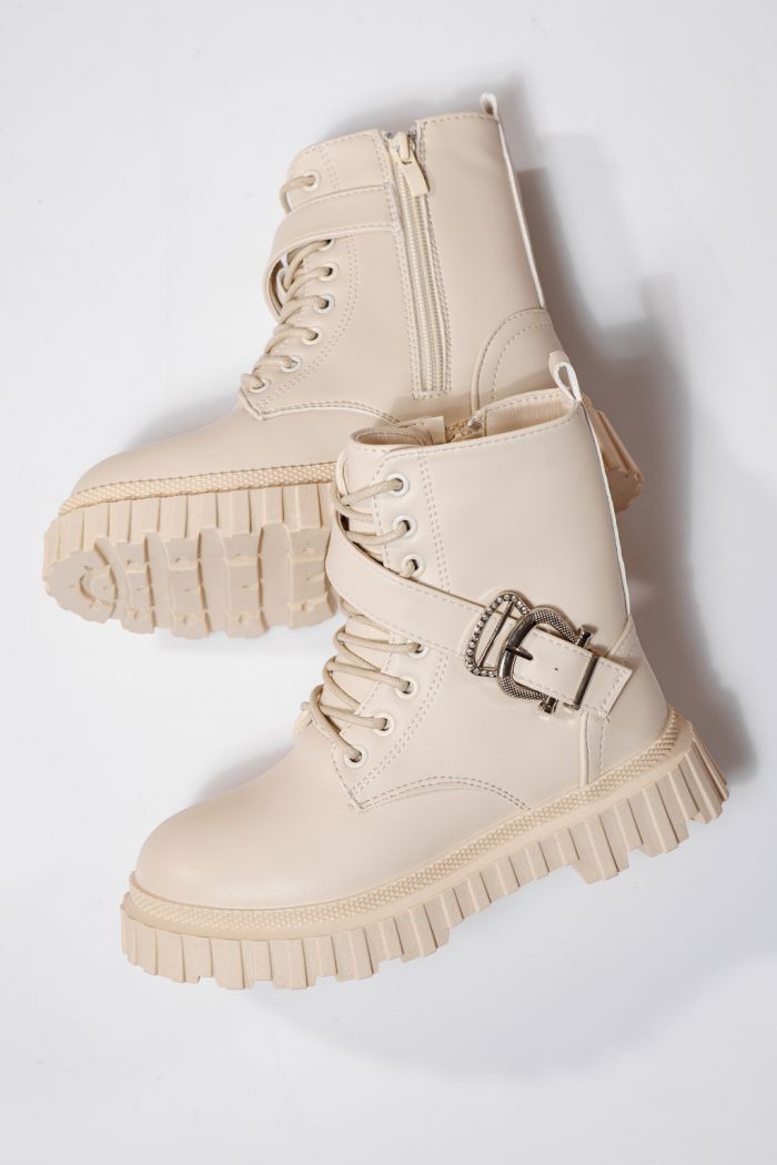 Боти за момичета подплатени с пух бежови от еко кожа Edith #23123