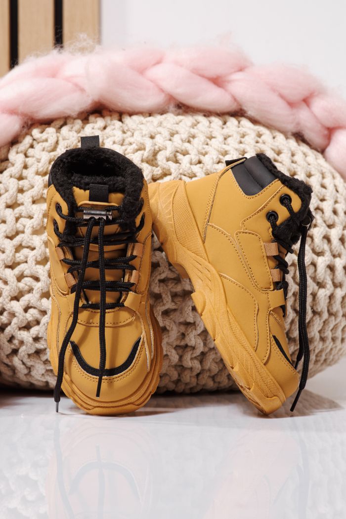 Детски боти подплатени с пух каки от еко кожа Aris #23145