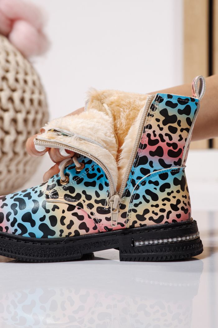 Боти за момичета подплатени с пух сини от еко кожа Iris #23139