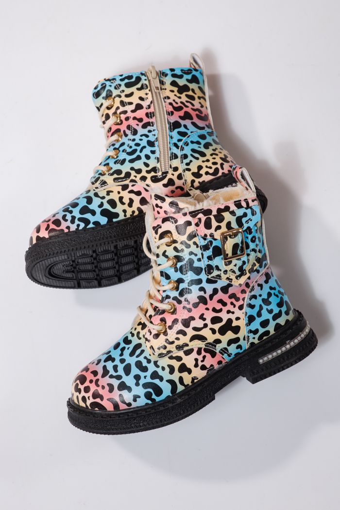 Боти за момичета подплатени с пух сини от еко кожа Iris #23136