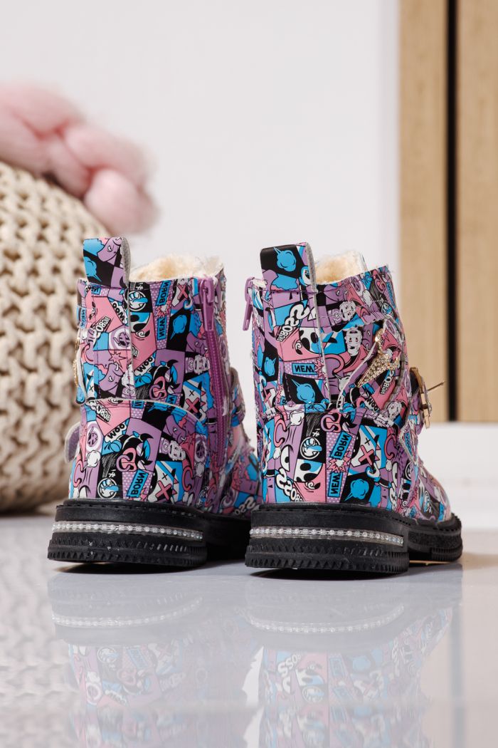 Боти за момичета подплатени с пух лилави от еко кожа Eliza #23132