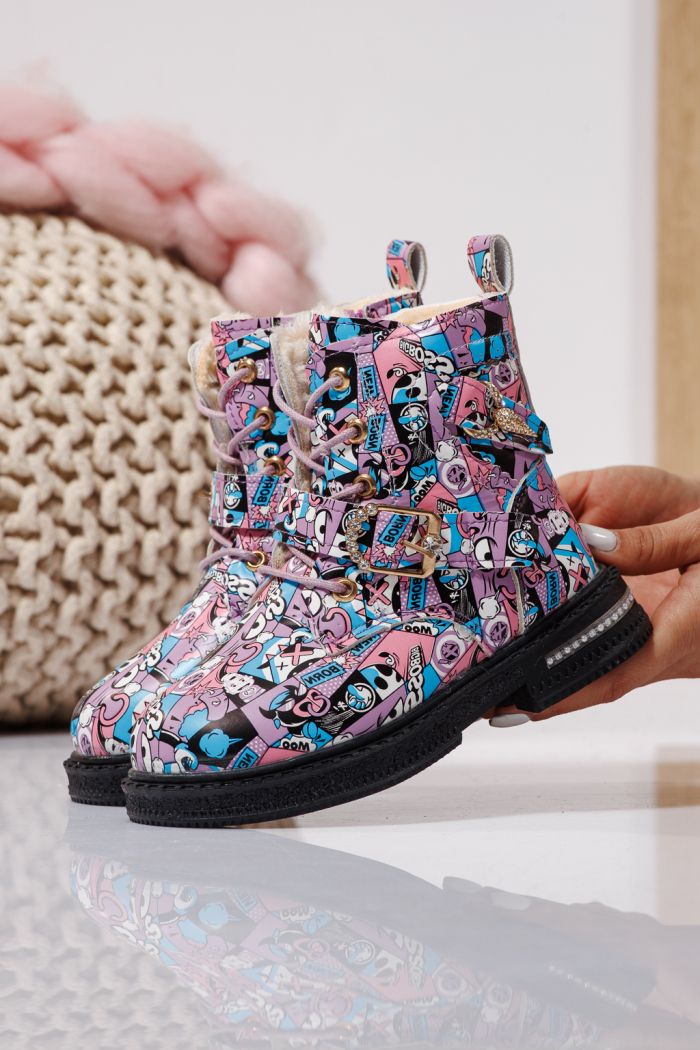 Боти за момичета подплатени с пух лилави от еко кожа Eliza #23132