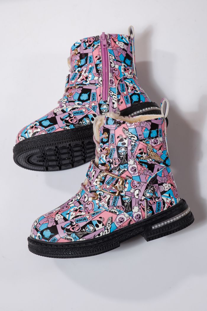 Боти за момичета подплатени с пух лилави от еко кожа Eliza #23129