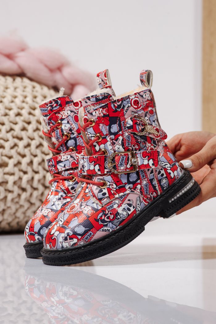 Боти за момичета подплатени с пух червен от еко кожа Eliza #23133