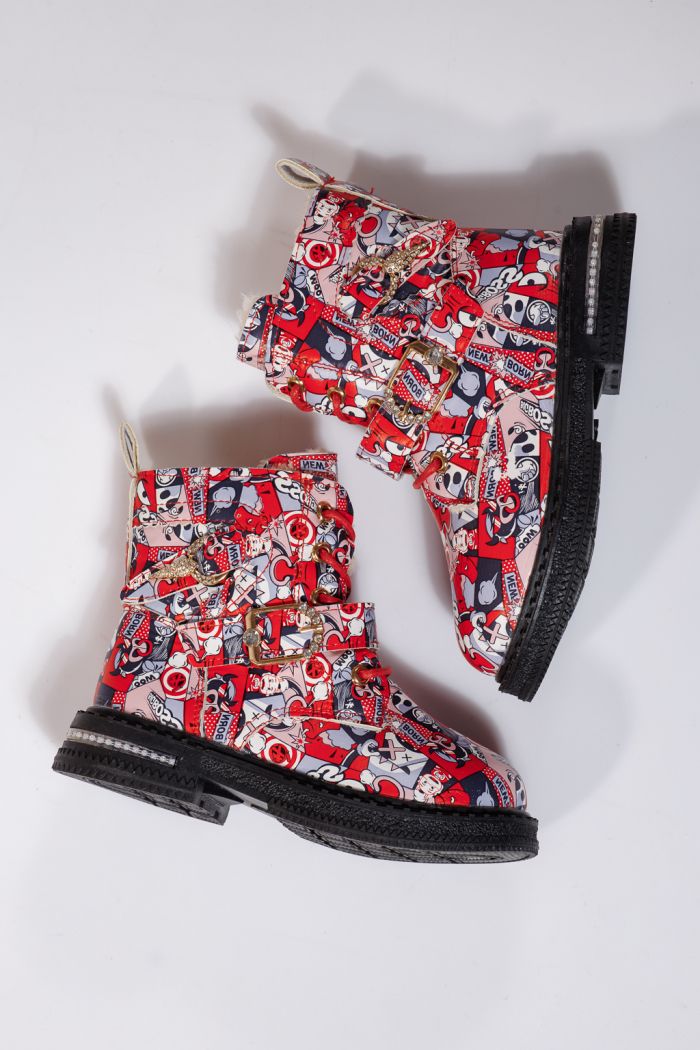 Боти за момичета подплатени с пух червен от еко кожа Eliza #23133