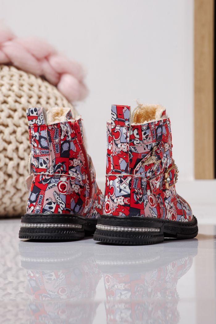 Боти за момичета подплатени с пух червен от еко кожа Eliza #23130