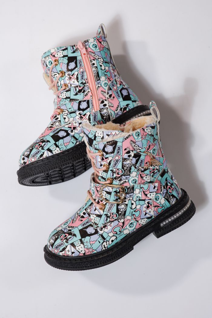 Боти за момичета подплатени с пух розов от еко кожа Eliza #23131