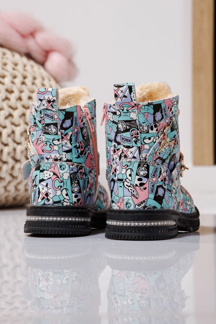 Боти за момичета подплатени с пух розов от еко кожа Eliza #23131