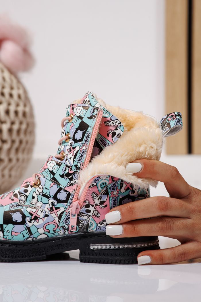 Боти за момичета подплатени с пух розов от еко кожа Eliza #23131