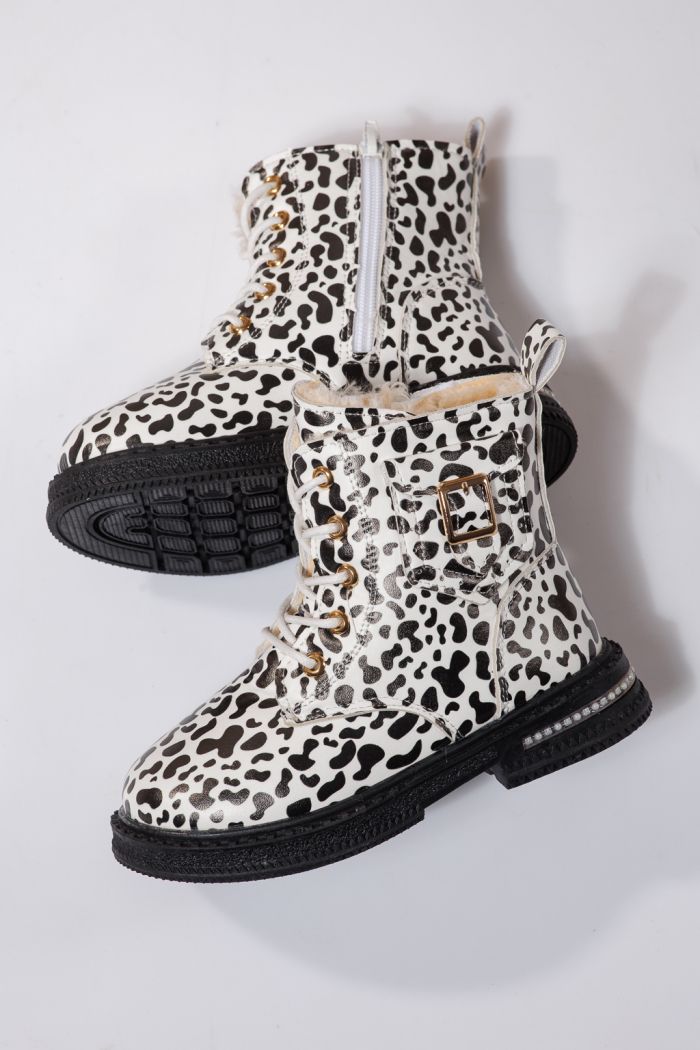 Боти за момичета подплатени с пух черни от еко кожа Iris #23138