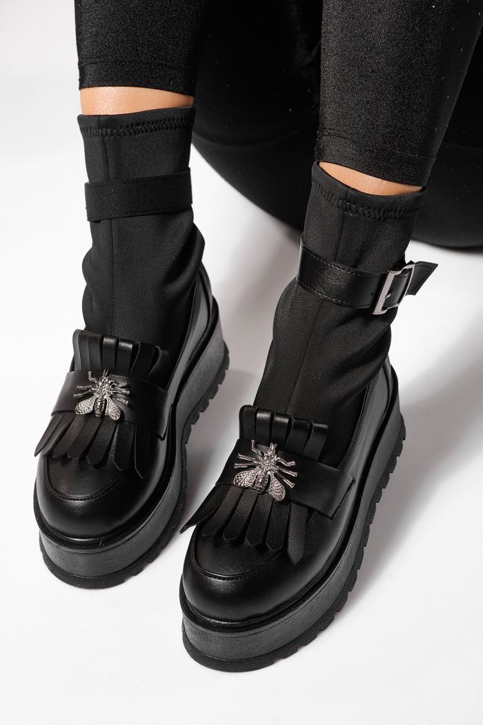 Дамски боти подплатени черни от обърната еко кожа Eniko #23168