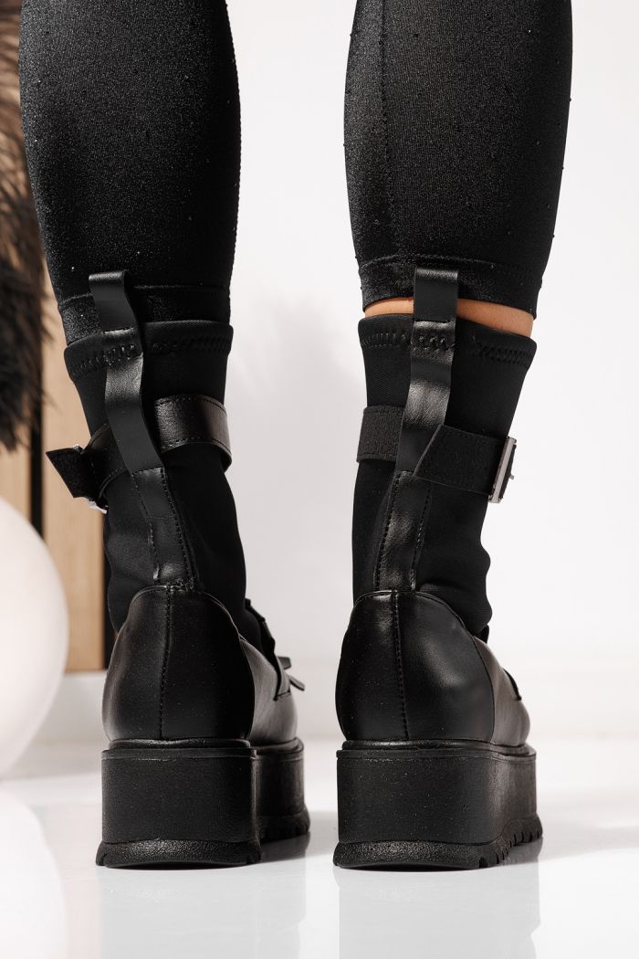 Дамски боти подплатени черни от обърната еко кожа Eniko #23168