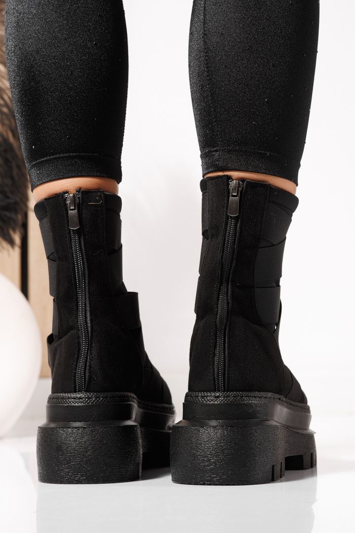 Дамски черни подплатени ботуши от еко кожа и велур Julia #23177