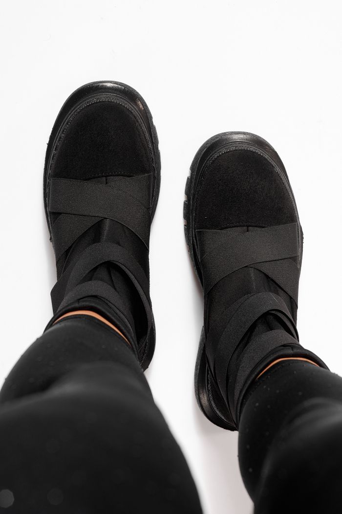 Дамски черни подплатени ботуши от еко кожа и велур Julia #23177