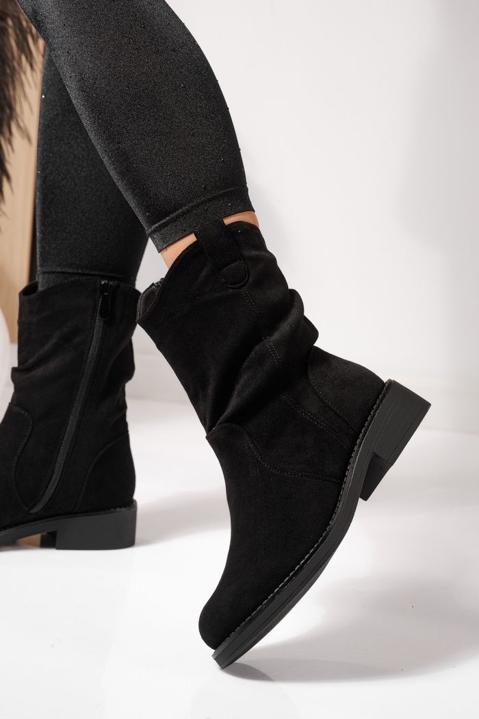 Дамски боти подплатени с пух черни от обърната еко кожа Lumi #23091