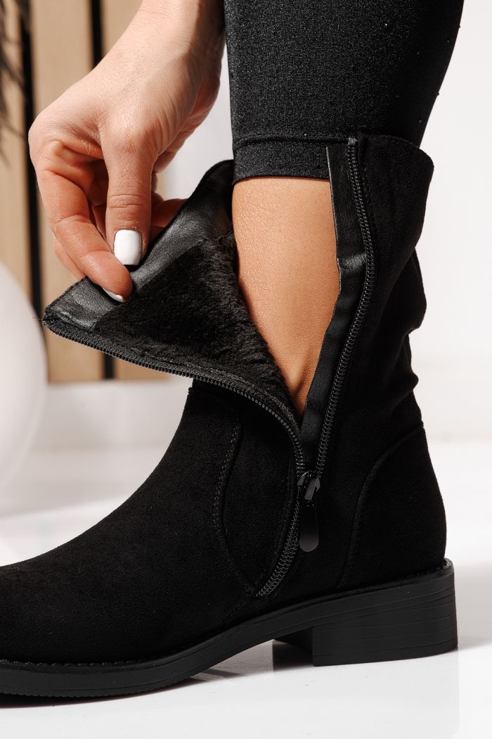 Дамски боти подплатени с пух черни от обърната еко кожа Lumi #23091