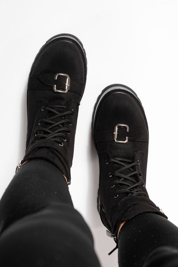 Дамски черни подплатени ботуши от еко кожа Joplin #23174