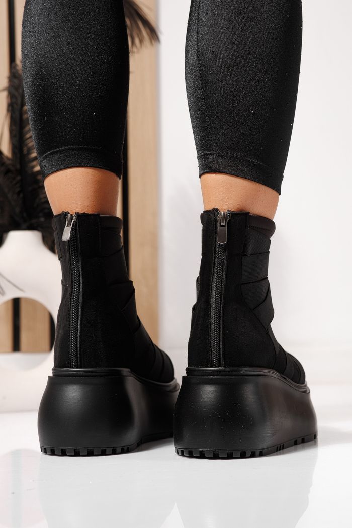 Дамски боти подплатени черни от обърната еко кожа Ines #23166