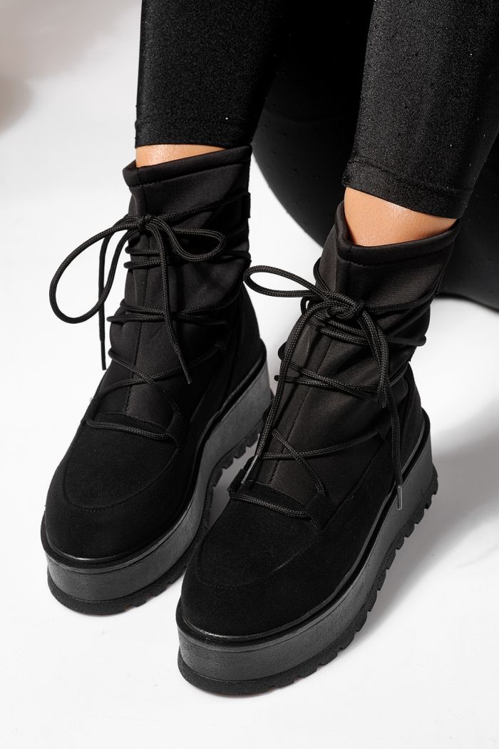 Дамски боти подплатени черни от обърната еко кожа Yvette #23162