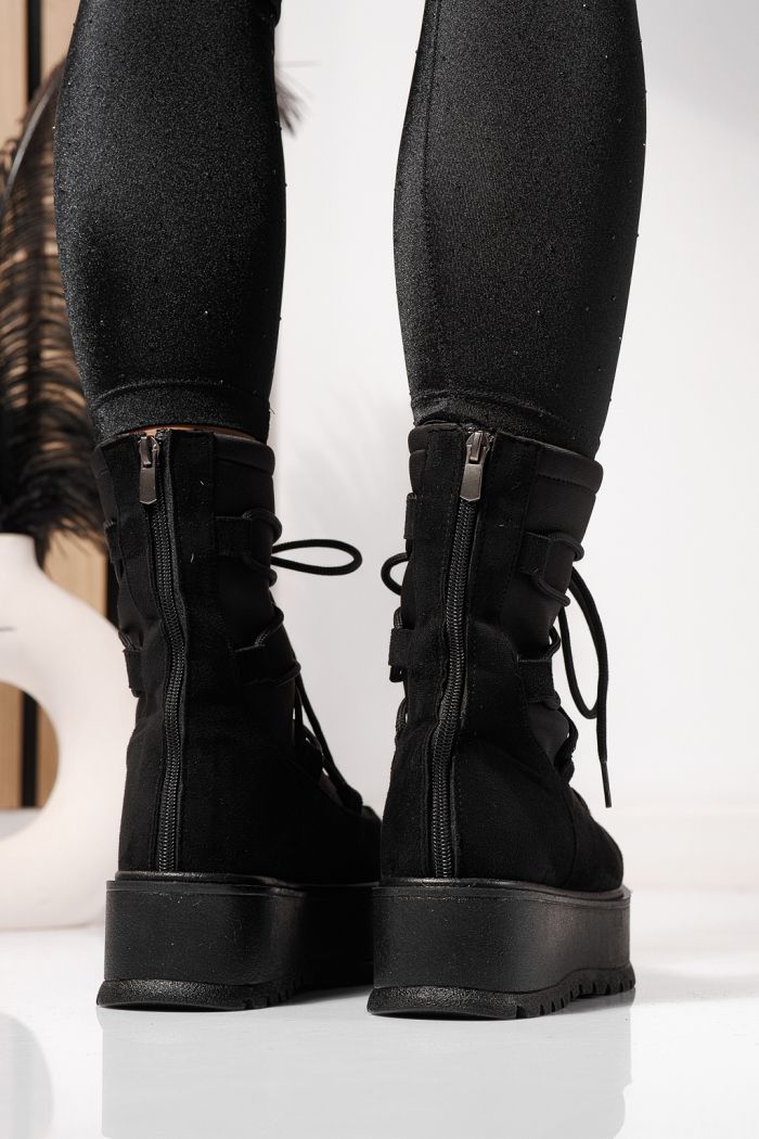 Дамски боти подплатени черни от обърната еко кожа Yvette #23162