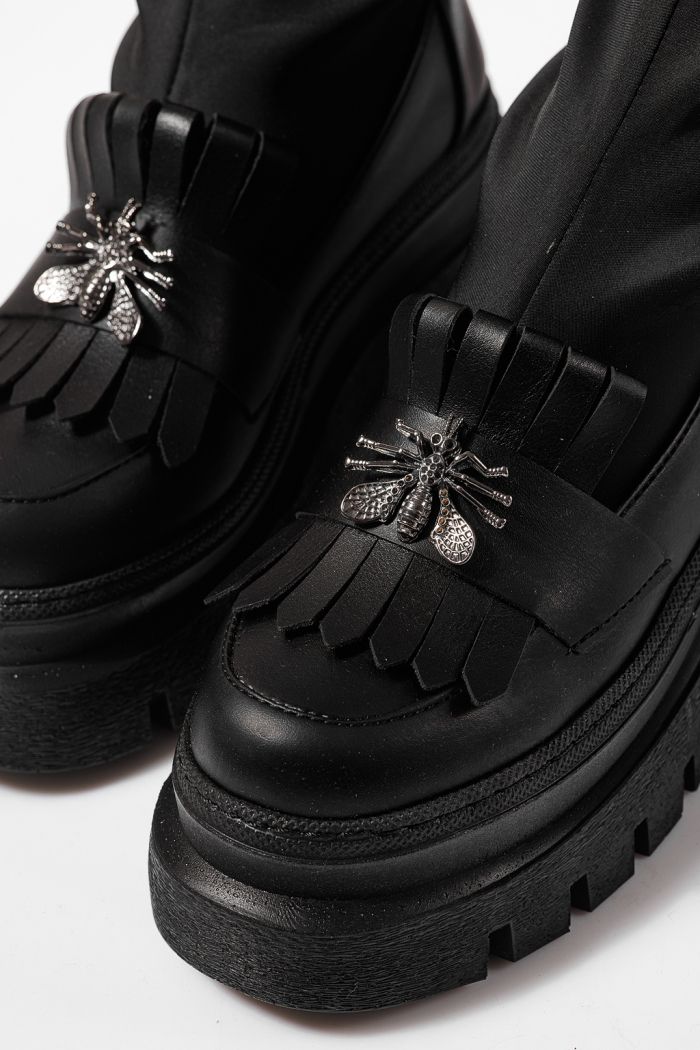Дамски боти подплатени черни от еко кожа Floris #23169