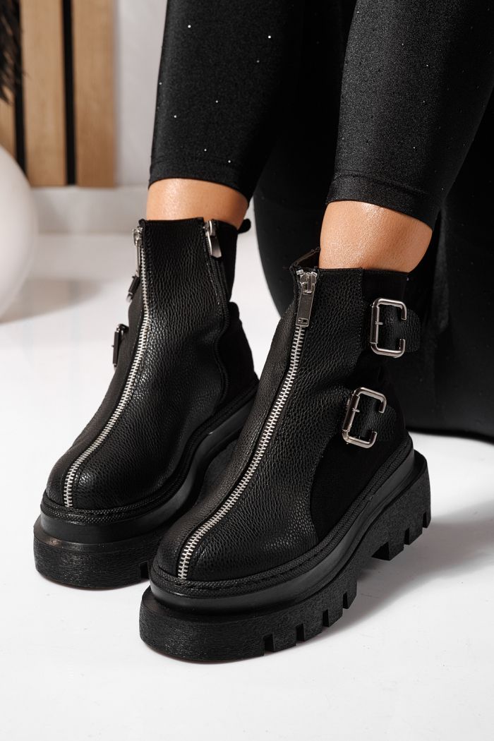 Дамски черни подплатени ботуши от екокожа Eniko #23171