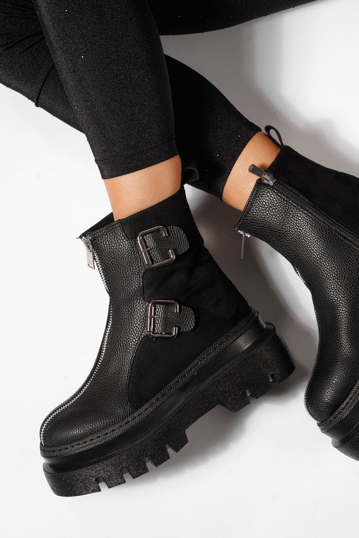 Дамски черни подплатени ботуши от екокожа Eniko #23171