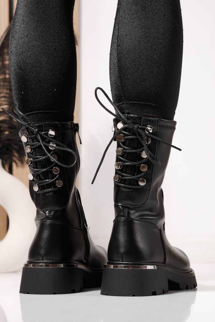 Дамски боти подплатени черни от еко кожа Evelyn #23076