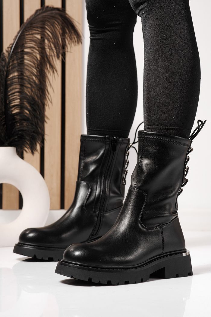 Дамски боти подплатени черни от еко кожа Evelyn #23076