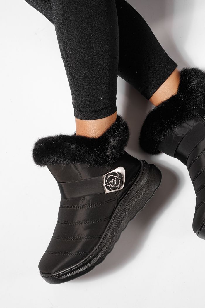 Дамски боти подплатени с пух черни от шушлек Adelina #23063