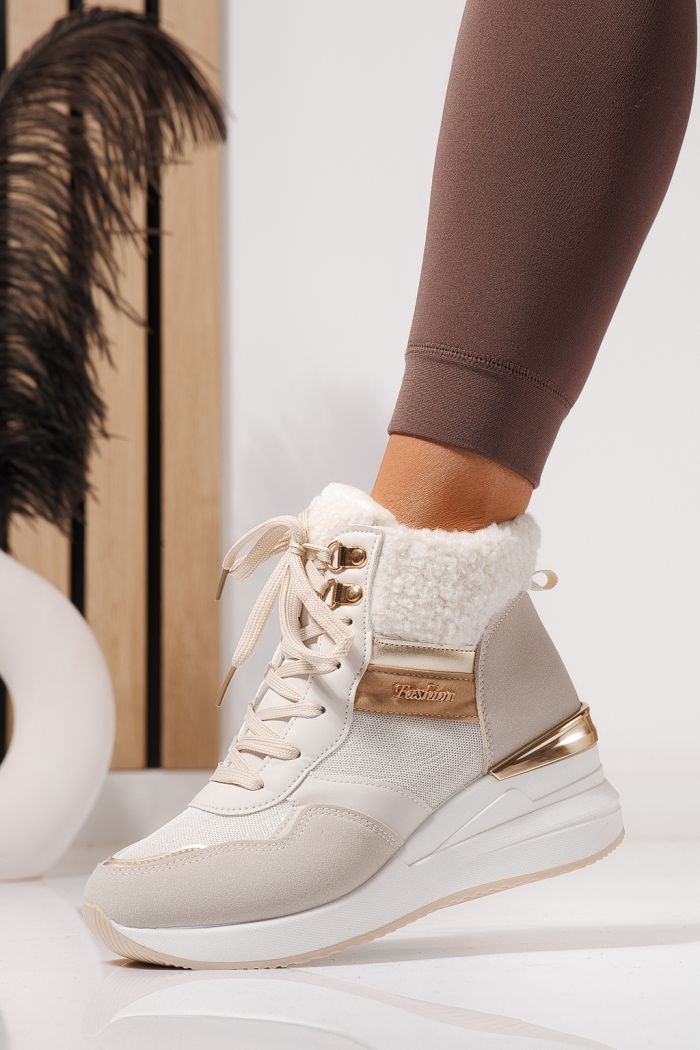 Дамски боти подплатени бежови от обърната еко кожа Ariana #23060