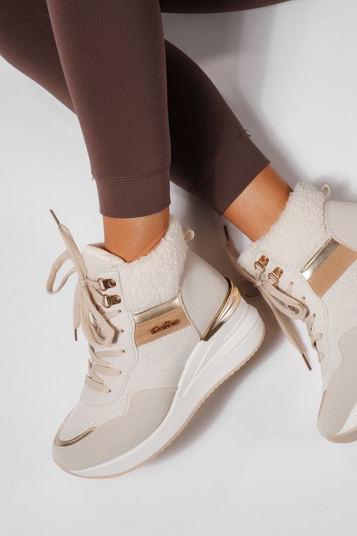 Дамски боти подплатени бежови от обърната еко кожа Ariana #23060