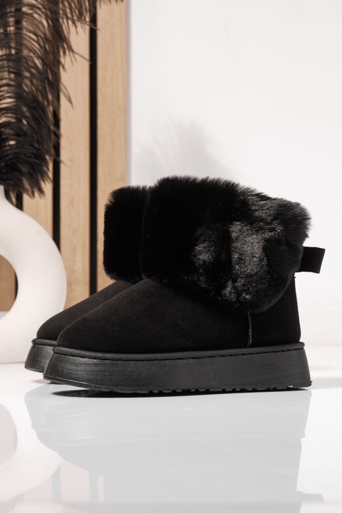 Дамски къси чизми подплатени с пух тип UGG каки от обърната еко кожа Beatrice #23069