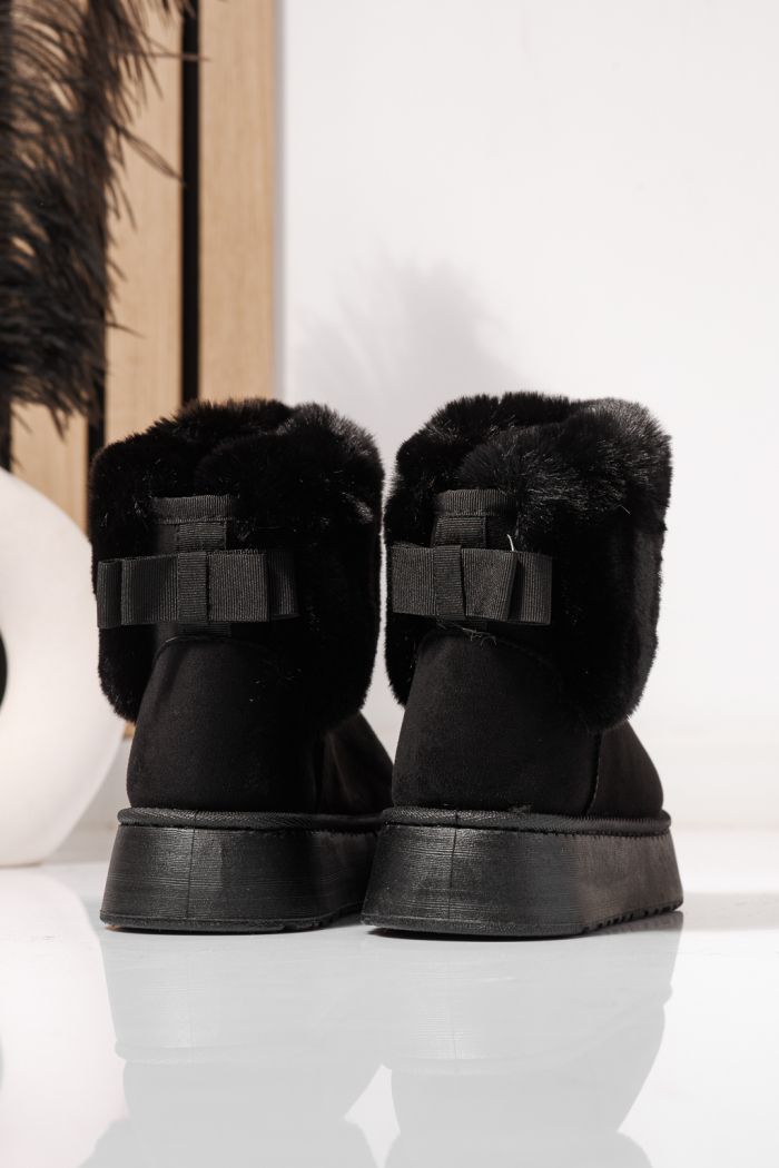 Дамски къси чизми подплатени с пух тип UGG каки от обърната еко кожа Beatrice #23069