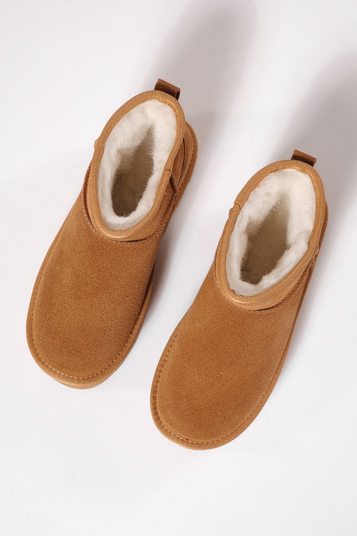 Дамски къси чизми подплатени с пух тип UGG кафяв от естествена кожа Taisa #23156